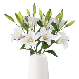 68cm Long Stem White Lilies Artificial Flowers 6PCS Real Touch Fake Lilies