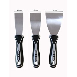 Spatula Set - 3 Flexible and Rustproof Stainless Steel Blades with Non-Slip Handle for Scraping Wallpaper & Walls