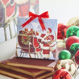 RAZ Imports~6" Santa with Sleigh Lighted Print Ornament w/Easel~Canvas