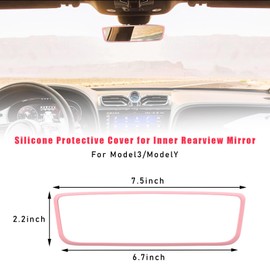 Sylvil Car Rear View Mirror Protector Frame, Silicone Auto Rearview Mirror Protection Cover Compatible with Model 3/ Y, Interior Rear View Decoration Trim Frame, Car Accessories (Pink)