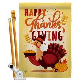 Ornament Collection Happy Thanksgiving House Flag Set Fall Turkey Give Thanks Gobble Pumpkin Season Autumntime Cornucopia Decoration Banner Small Garden Yard Gift Double-Sided, Made in USA