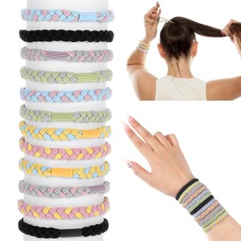 12-Teiliges Set Haargummi Armband, Haargummi Geflochten aus Nylon, 6 Farben mit Weichem Zopfdesign & Dehnbarer Armbandfunktion für Pferdeschwanz oder Stylisches Accessoire