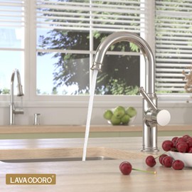 Lava Odoro Curtura Bar Sink Faucet, Chrome Bar Faucet 1 Hole, 360° Swivels Spout Wet Bar Faucets or Prep Sink Faucet, Solid Brass Spot-Free Kitchen Small Bar Faucet Single Handle KBF201-C
