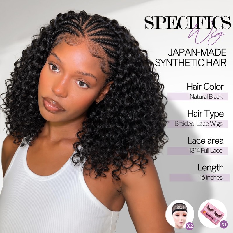 Braided Wigs for Black Women Side Part Braids Cornrows Lace