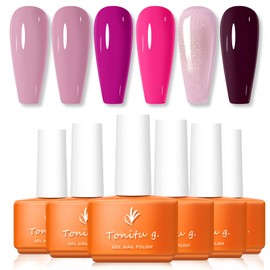 TONITU G · Solid Color Gel Nail Polish Set 6Pcs Kit, Pink Blue Purple Red UV LED Soak Off for Salon Manicure and Nail Art DIY Gift for Women