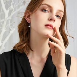 REDSUN Moonstone Earrings 925 Sterling Silver Eight-Tone Star / Moon Hanging Earrings Rainbow Moonstone Jewellery for Girls Mother Daughter Ladies Girlfriend Gift, Sterling Silver