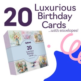 Luxury Birthday Cards Multipack - Assorted Watercolour Pastel Cards - 20 Pack of Birthday Cards and Envelopes for Women Men, 145mm Happy Birthday Greeting Card Box