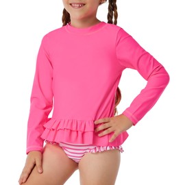 HODOSPORTS Girls Rash Guard Shirts Swimsuit UPF 50+ Quick Dry Two Piece Long Sleeve Bathing Suits Hot Pink