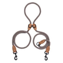 Mile High Life | Double Dogs Rope Leash | Dog Slip Lead | Dual Configuration | Mountain Climbing Rope w Leather Tailored Connection | 8FT with Heavy Duty Metal Sturdy Clasp (Camel)