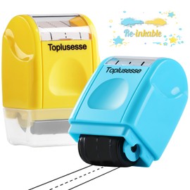 Toplusesse Dashed Handwriting Line Roller Stamps Self-Inking Practice Line Rolling Stamps Teacher Stamps for Kids Kindergarten(Blue& Yellow)