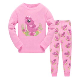 QHKEPW Girls Pyjamas Kids Dinosaur Toddler Pjs Sets 3-4 Years Cotton Long Sleeve Sleepwear 2 Piece Clothes Outfits Winter Nightwear Pink