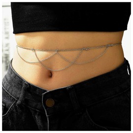 Inilbran Boho Layered Tassel Chain Waist Chain Silver Tassel Chain Drop Belly Chains Vintage Thin Body Chain Minimalist Waist Body Chain Jewelry for Women and Girls
