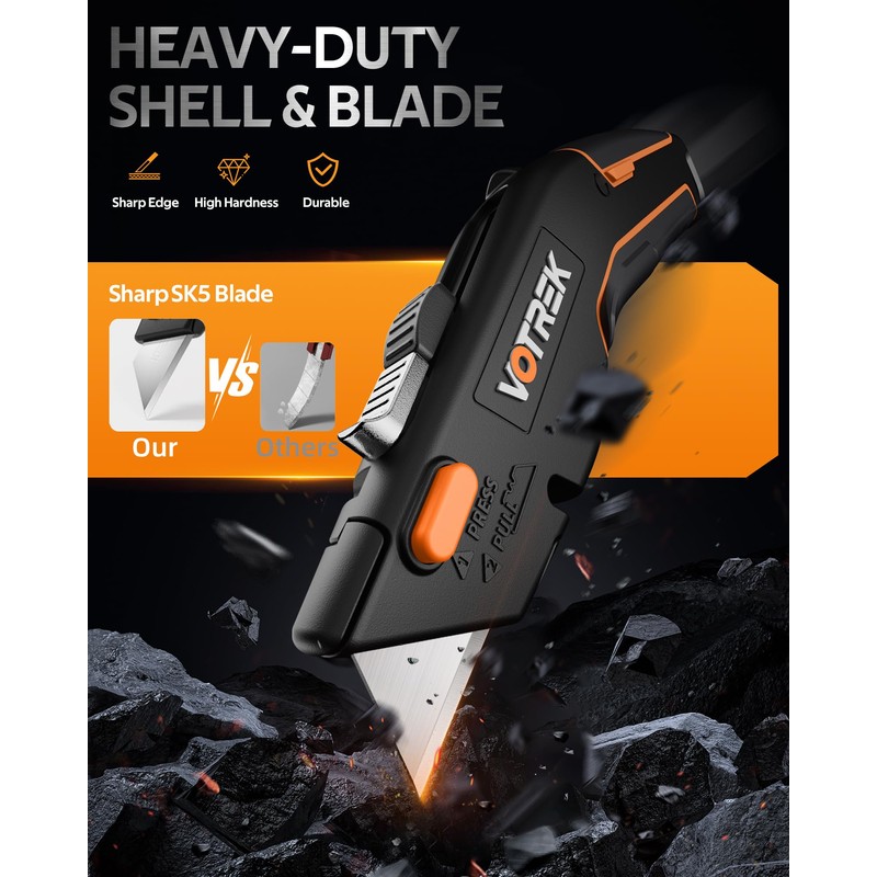 VOTREK® 2-Pack Box Cutter Utility Knife, [2-in-1] Retractable Box Cutter,