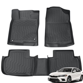 All Weather Rubber Car Floor Mats Compatible with 2022 2023 Civic Si & Civic Sedan，3Pcs Automotive Floor Mats & Cargo Liners Front & Rear Row Interior Car Accessories