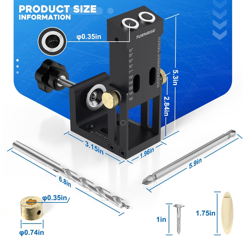 TURNRISE Pocket Hole Jig Kit: Adjustable Aluminum Alloy Jig Pocket