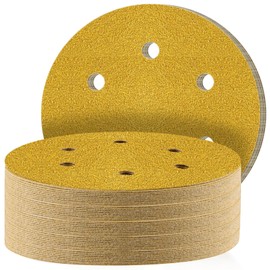 STEBRUAM 50pcs 150mm sanding discs,Sanding Discs Pads for Random Orbital Sander pads and All Oscillating Tools,Yellow sanding discs Hook and Loop 80 Grit 6 Hole 6 Inch Round