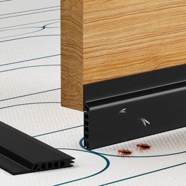 Door Draft Stopper, Door Sweep for Bottom of Door, Under Door Gap Filler, Weather Stripping Door Seal for Exterior & Interior Doors, Under Door Draft Blocker Soundproof/Insulator (Black, 78inch)