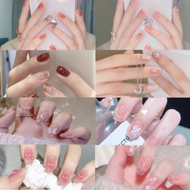 8 Pieces 112 Stickers Nail Stickers for Hands, 3D Nail Design, Home Nail Wrap, Pink, Cute, Flower, Transparent, Foil, Sparkling, Advanced, Cute, Popular, Office, Commuting, Women, Beginners