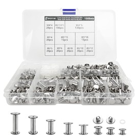 150 Sets Leather Rivets Kit, Chicago Screws Set, Chicago Binding Screws, Flat Head Screw Rivets Buttons, Carbon Steel Screw Rivets With Storage Box For Leather, Crafts, Belts,Handbags(8 Sizes, Silver)