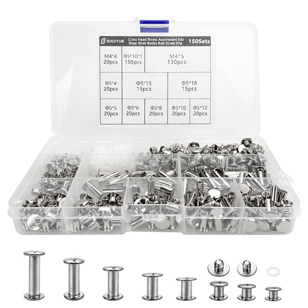 150 Sets Leather Rivets Kit, Chicago Screws Set, Chicago Binding