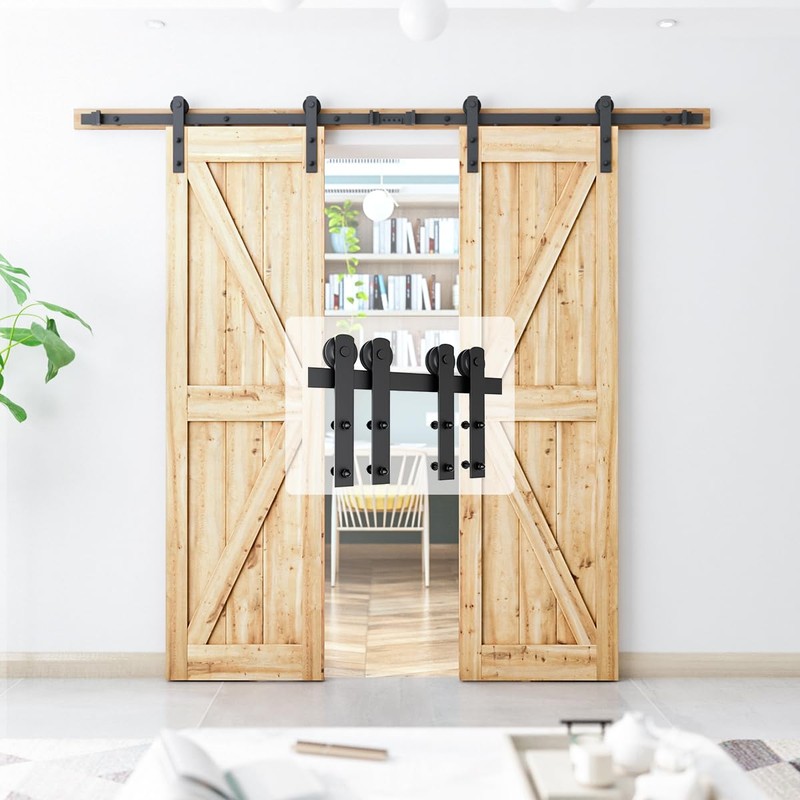 SMARTSTANDARD 8.2 FT Double Barn Door Hardware Kit - Heavy