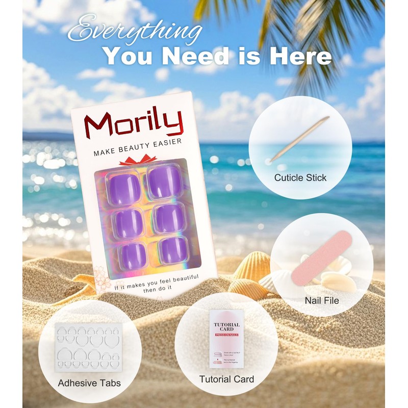 Morily Solid Deep Purple Press on Toenails for Women, 24