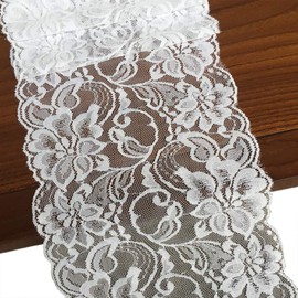 Lace Realm 6 Inch Wide White Stretchy Lace Ribbon Elastic Trim Fabric with Floral Pattern for Bridal Wedding Decorations, Sewing DIY Making and DIY Crafts-5 Yards (939 White)