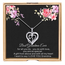 BalaBelle Three Generations Necklace for Great Grandma 925 Sterling Silver 3 Hearts Generation Necklace Gifts on Mother's Day Birthday, Silver, Cubic Zirconia