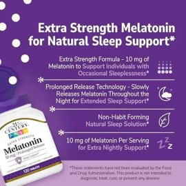 21st Century Melatonina 10 Mg Liberación Prolongada 120                                                                                               