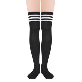 Durio Thigh High Socks Extra Long Socks Over the Knee High Socks Stockings for Women Leg Warmers Daily Cosplay Wear 1 Pair Black White Stripe One Size