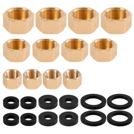 12pcs Brass Pipe Cap with 12 Rubber Gasket, Hex Compression Cap Brass Nut Plumbing Fittings for 1/4 3/4 3/8 Inch Od Pipe Connection