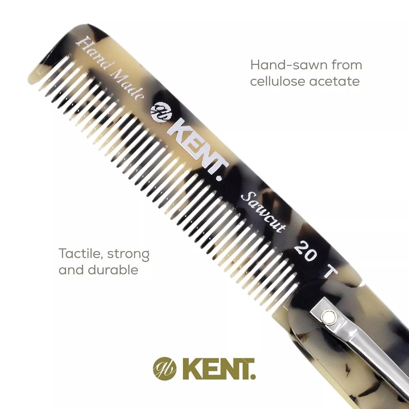 Kent 20T Handmade Folding Pocket Comb for Men, Fine Tooth