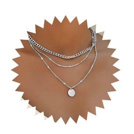 Cimenexe Bohemian Layered Coin Choker Necklace Circle Disc Pendant Necklace Gold Cuban Curb Link Chain Necklace Round Coin Lace Chain Necklace Jewellery for Women and Women, Zinc, No Gemstone