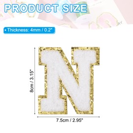 PATIKIL Iron on Letter Patches, 3 Pack Chenille Glitters Letter Patches Embroidered Patch for Repairing Jeans Clothing Bags Hats Shirts Craft, White, Alphabet N