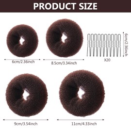 4 Pcs Ring Style Donut Bun Shaper with 20 Hair Pins,Hair Donut Brown Hair Donuts,Hair Donut Bun Maker Set,Hair Bun Donut for Girls Kids Women DIY Chignon Hair Styles Dancer Ballerina(Brown)