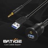 BATIGE USB 3.0 & 3.5mm Car Mount Flush Cable, 3ft