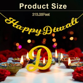 iwiio Happy Diwali Banner, Diwali Decorations for House, Gold Glitter Diwali Bunting Hanging Decorations Garlands for Home Hindu Party Supplies