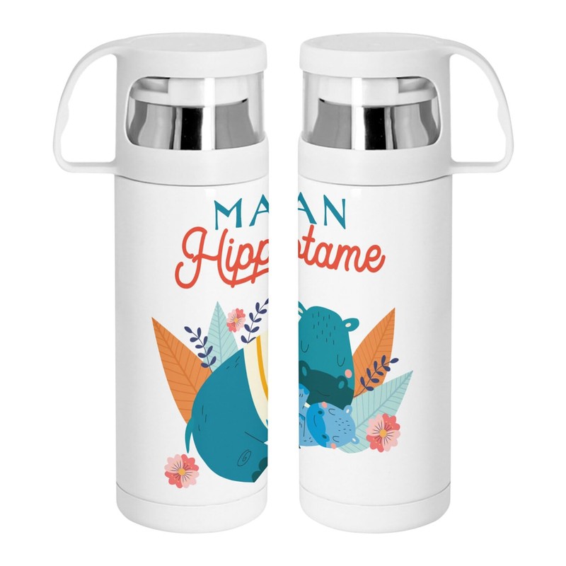 Stainless Steel Thermos Flask with Integrated Cup - Mother Hippo