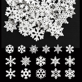 Pack of 100 Christmas Decoration Snowflakes, 25 mm 35 mm Wooden Scatter Decoration Snowflakes Decoration, DIY Table Decoration, Christmas Tree Decoration, for Christmas, New Year's Eve, Winter, DIY