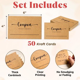 WOODAMORE 50 Couples Coupon Book for Him Her - Blank Coupon Cards; Redeem Gift Voucher, Blank Coupon Book; Love Coupons Book for Wife Husband, Blank Gift Certificates, Valentine Christmas Coupon Book