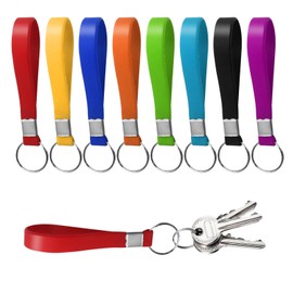 Qianeffort 8Pcs Key Rings Multi Colors Key Rings With Tags,Heavy Duty Identification Silicon Key Ring Loops Fob,Key Lanyard Wristlet Keychain Key Ring for Organizing and placing keys