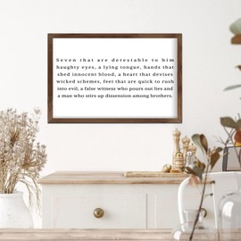 Farmhouse Wood Framed Sign -Seven That Are Detestable to Him Haughty Eyes Motivational Quote Wall Decor Bible Verses Wooden Plaque Rustic Living Room Decorations Entryway Sign Housewarming Gift 8x12in