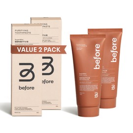 Before Natural Sensitive Toothpaste, Purifying Vegan Ingredients for Mouth Health, Balanced Foaming, Low Teeth Abrasion, Long Lasting Minty Fresh Flavour, Plant-Based Recyclable 100ml Tubes — 2 Pack