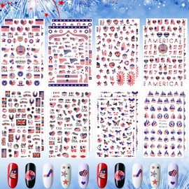 16 hojas de pegatinas para el Día de la Independencia del Arte de las Uñas Patrióticas de la Bandera Americana Pegatinas de Uñas 4 de Julio I Love America Pegatinas autoadhesivas para Uñas Pegatinas de Mariposa Manicura para el Día de la Memoria