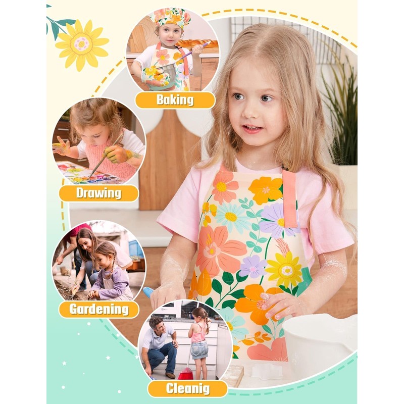 WERNNSAI Floreale Set Chef per Bambini - Impermeabile Bambini Grembiule