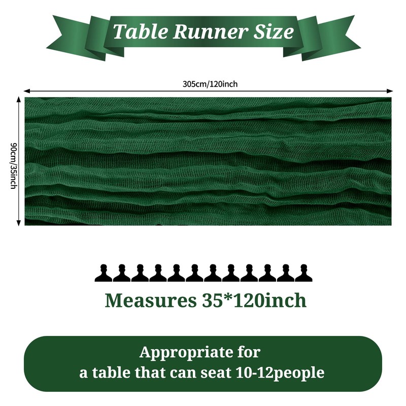 2 Pack Dark Green Cheesecloth Table Runner 10ft, Rustic Gauze