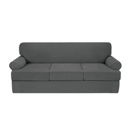 Deeky 4 Pieces Stretch Sofa Covers T Cushion Sofa Slipcover Soft Fleece Couch Cover Furniture Protector Covers with 3 Individual T Cushion Shape Seat Cover Machine Washable, Sofa, Light Gray