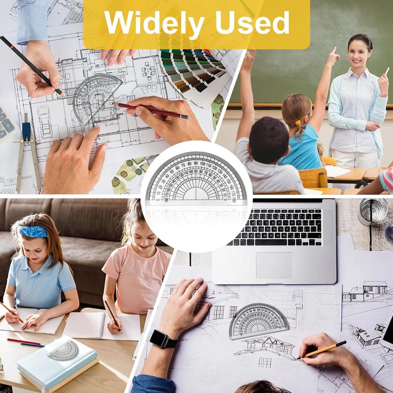 LICQIC 10Pcs Clear Plastic Protractor 180 Degrees 4 Inches for