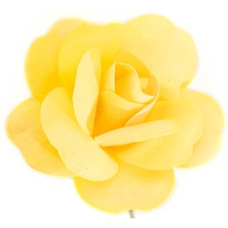 6 Yellow Full Open Bud Wooden Roses for Crafts Custom