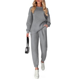 KIRUNDO Fall Sweatsuits Women 2 Piece Outfit 2025 Matching Lounge Sets Sweatshirt Jogger Sweatpants Travel Airport Tracksuit(Grey,Small)